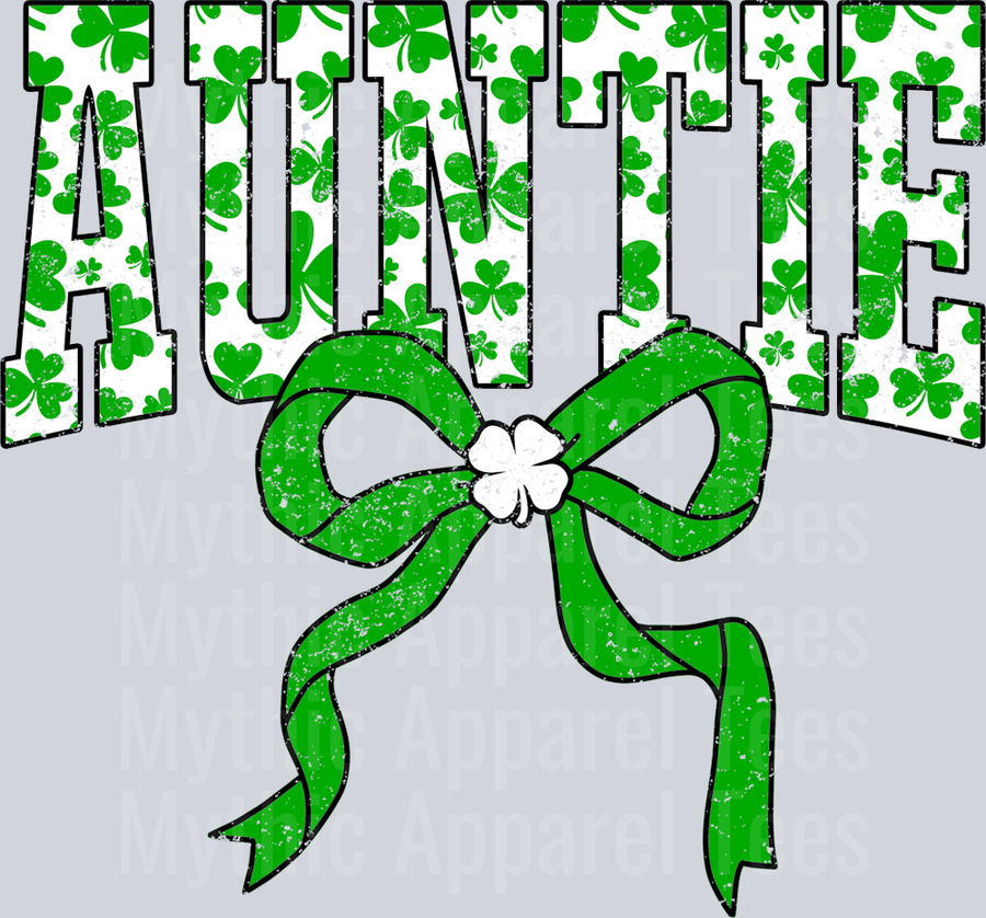 Green Shamrock Auntie Bow St Patrick's Day College Font Floral and shamrock pattern
