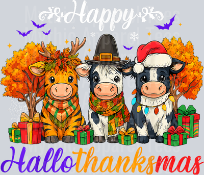 Happy HalloThanksMas Cows Gifts for Farmer T-Shirt