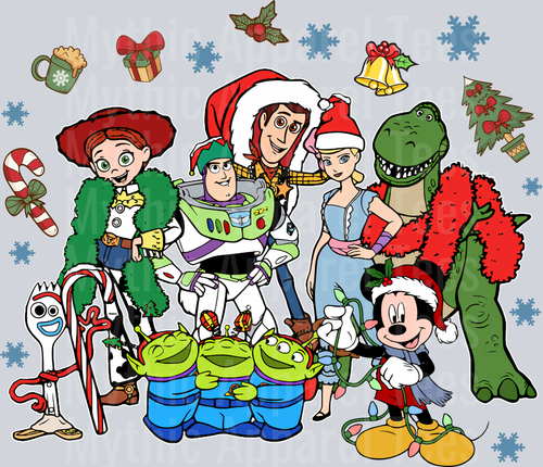 Toy Story christmas shirt design with santa hats DTF Disney Transfers