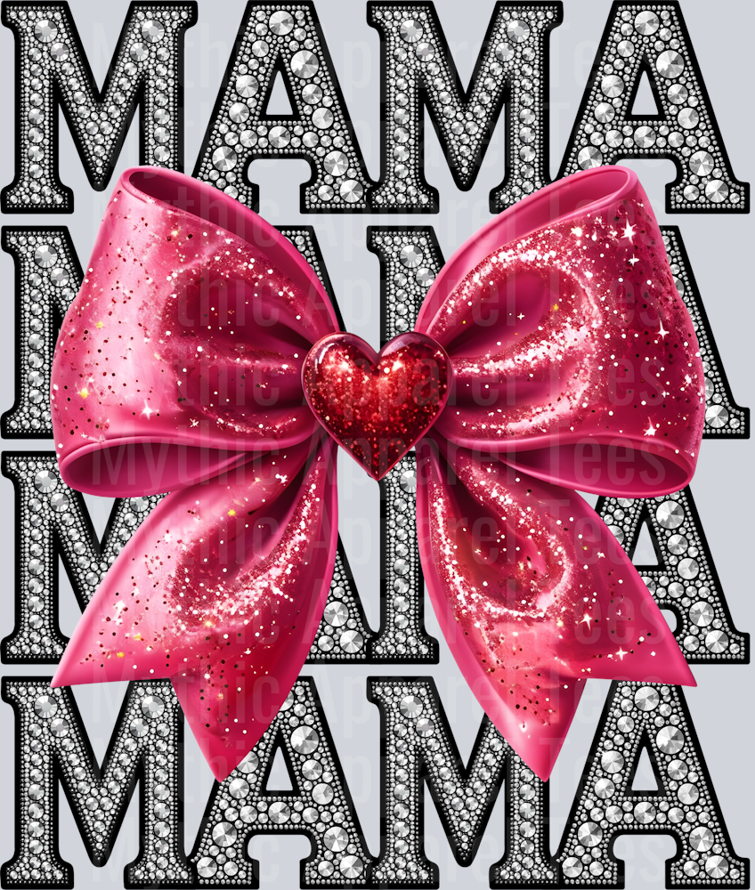 Rhinestone Mama Red Glitter Bow Style Combo Valentines Day Design