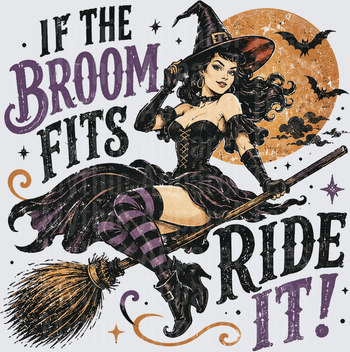 Halloween If The Broom Fits Ride It Pin-Up Witch Full Moon