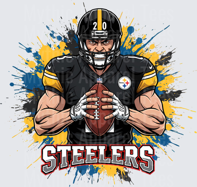 Pittsburgh Steelers Number 20 Football Player Holding Ball Paint Splatter Graphic