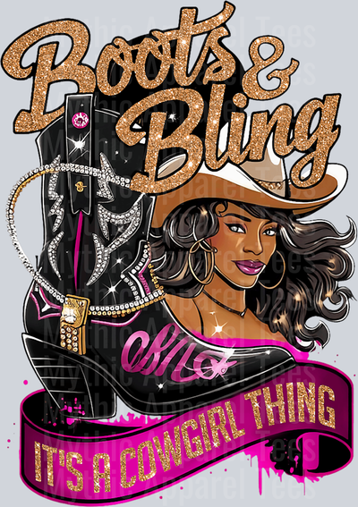 Boots and Bling It's a cowgirl thing Pink and black DTF Western Girl Tranfers