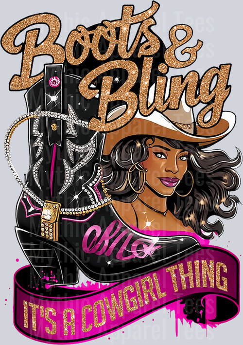 Boots and Bling It's a cowgirl thing Pink and black DTF Western Girl Tranfers