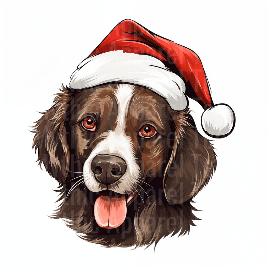 Springer Spaniel Santa Hat Christmas Holiday Dog Portrait