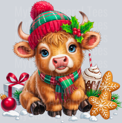 Highland Cow Christmas Girly Baby Calf Heifer Xmas Women Pullover Hoodie