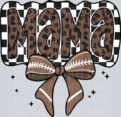 mama football Brown and Black Checkers and Bow with Football stitch