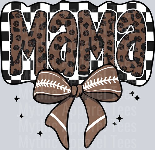 mama football Brown and Black Checkers and Bow with Football stitch