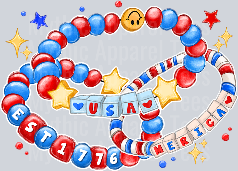 Merica Friendship Bracelet Red White and Blue Patriotic DTF 4th of July Transfers