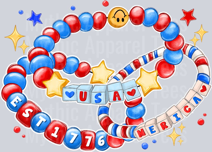 Merica Friendship Bracelet Red White and Blue Patriotic DTF 4th of July Transfers