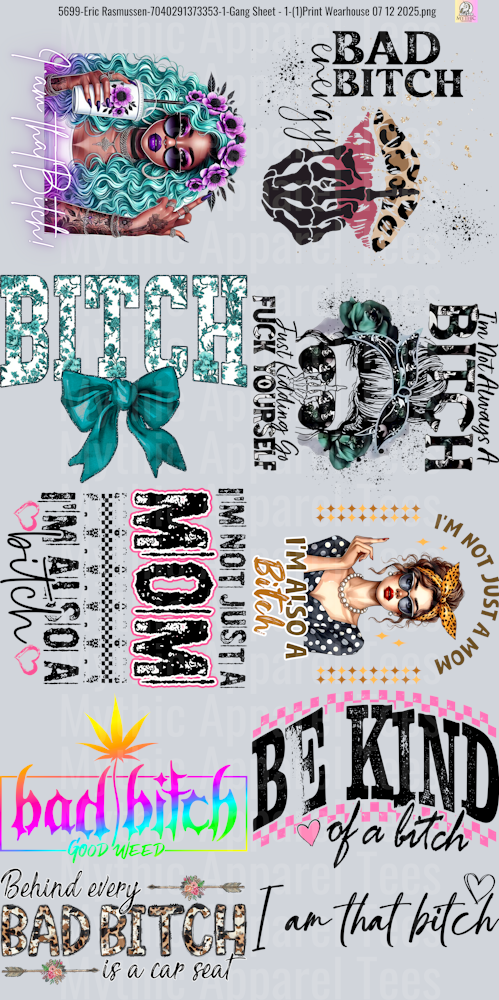"Bitch" GANG SHEET 10 FULL SIZE IMAGES