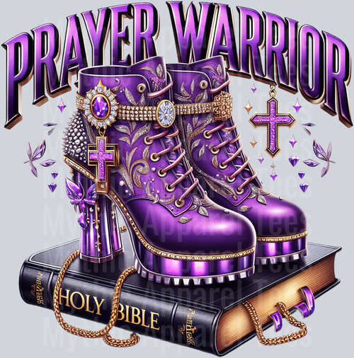 Boots on bible 4 PW Purple Prayer Warrior DTF Religious Transfers