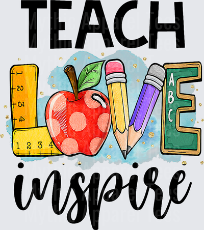 Teach Love Inspire Teacher Appreciation Design with Apple Pencils Ruler and ABC Chalkboard