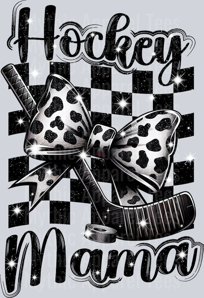 Hockey Mama with checkers and puck stick cute DTF Sports Transfers