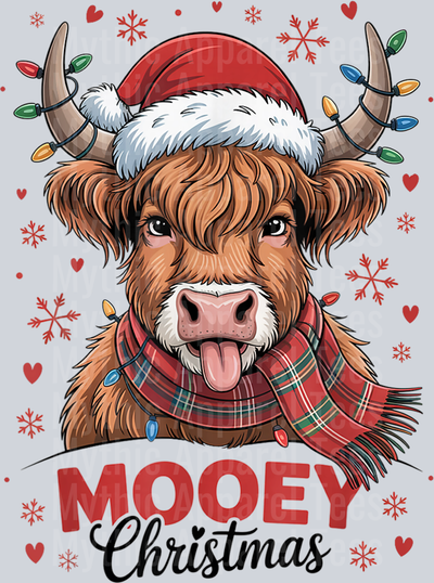 Mooey Christmas Highland Cow Design Xmas Cow Lover Funny T-Shirt (1)