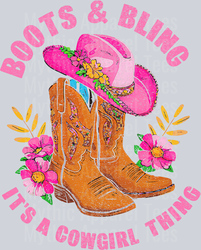 Flowers and Hat Pink Tan Boots and Bling Its a Colorful Thing DTF Western Girl Transfers