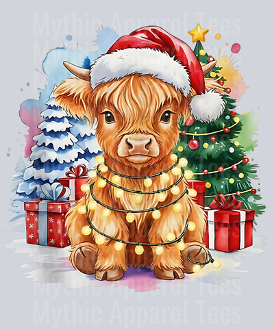Cute Christmas Highland Cow Santa Hat with Lights Holiday Tank Top