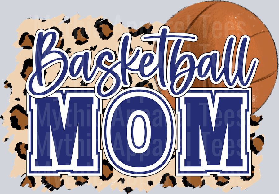 Basketball mom with ball and blue letters cute DTF Sports Transfers