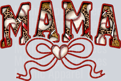 Mama Baseball with red and white colors leopard cute DTF Sports Transfers
