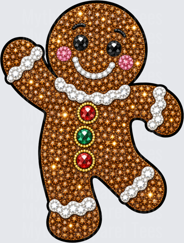 Christmas Bling Rhinestone Diamond Art Gingerbread Man with Jewel Buttons and Icing Details