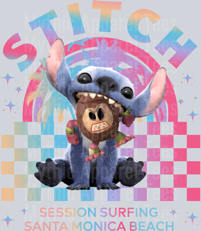Stitch with checker pattern and rainbow DTF Lilo and Stitch Transfers