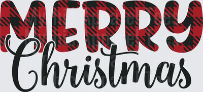 Merry Christmas Buffalo Plaid Red Black Plaid Bold Script Holiday Lettering