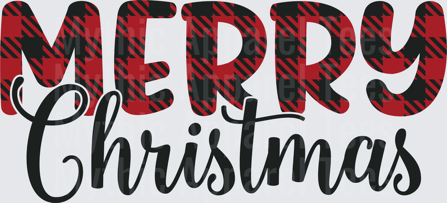 Merry Christmas Buffalo Plaid Red Black Plaid Bold Script Holiday Lettering