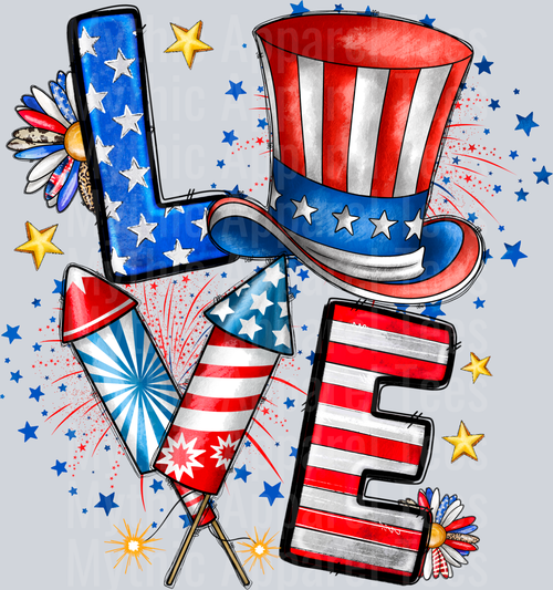 Love America Hat Firework 4th of July DTF Patriotic Transfers