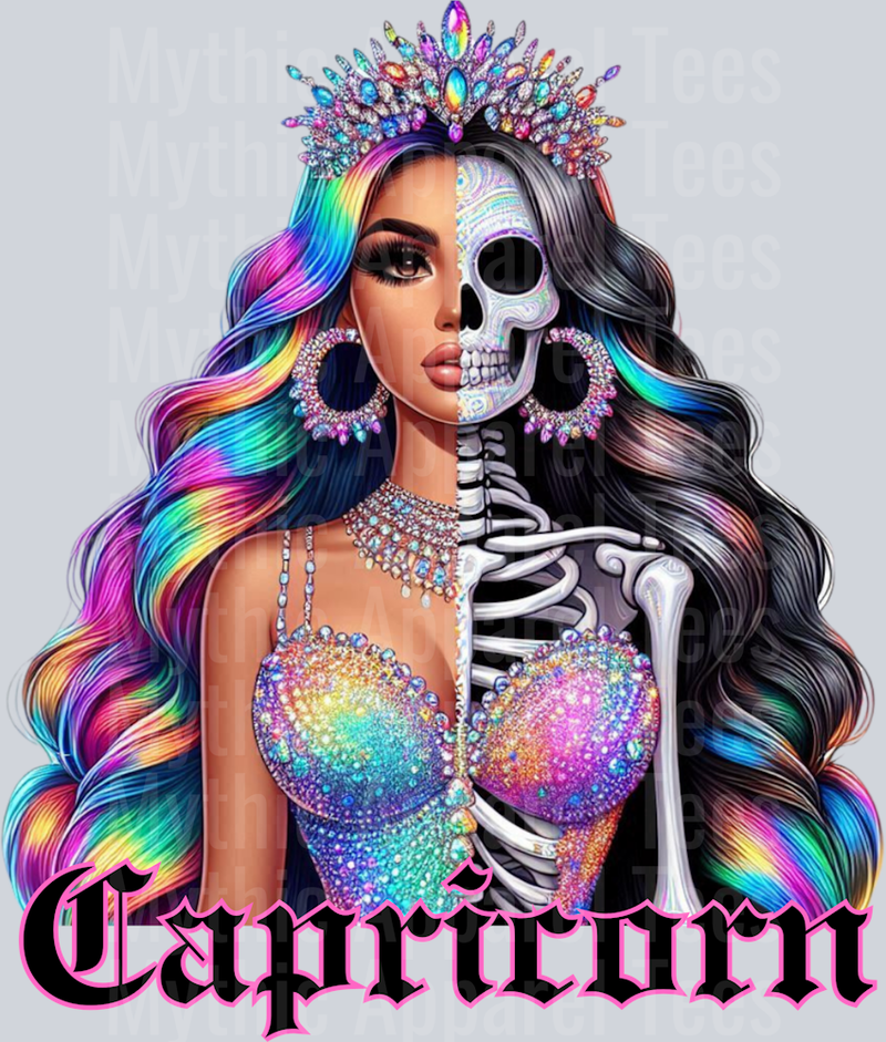 Capricorn Glam Skull Girl Horoscope DTF Zodiac Sign Transfers