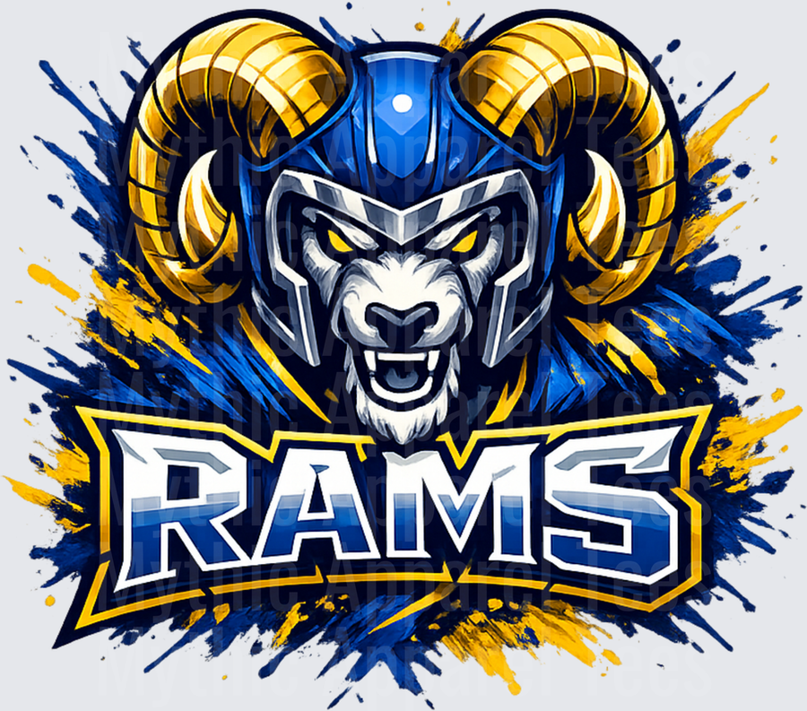 NFL Rams Fierce Ram Mascot Blue Gold Paint Splash Logo