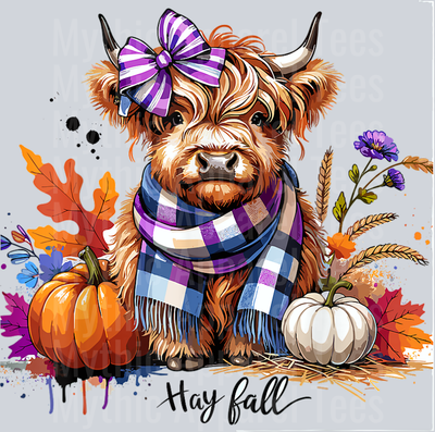 Hay Fall Highland Cow Fall Leaves Pumpkin Halloween T-Shirt (1)