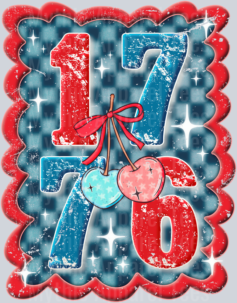 1776 patriotic cherries distressed DTF Patriotic Transfers