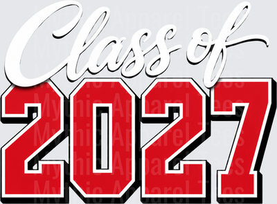 Class of 2027 Red and Black Bold Varsity Letters with Script Graduation Design