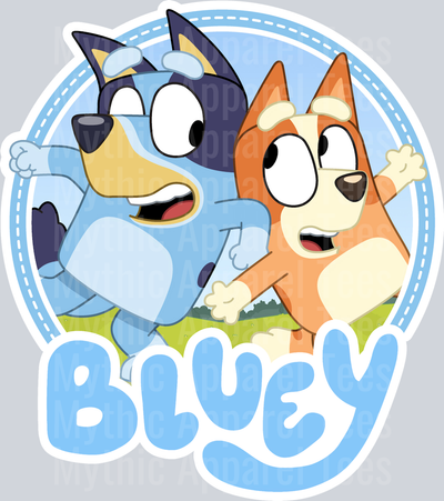 Bluey Blue circle with characters DTF Bluey Transfers