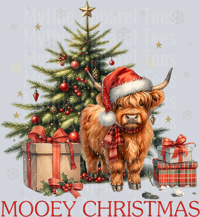 Mooey Christmas Santa Highland Cow Santa Xmas Tree Pajamas T-Shirt