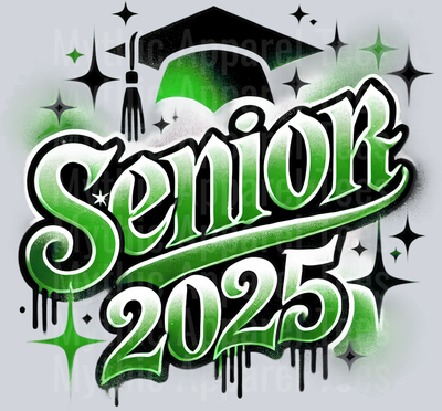 006 Senior Airbrushed Green DTF 2025 Senior Graduation Transfers
