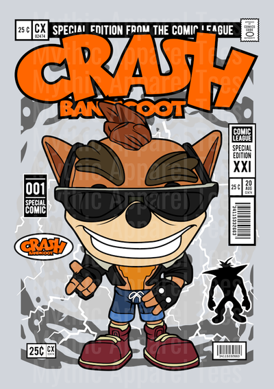 Crash Bandicoot Comic Book Cover STYLE DTF Pop Culture Transfers