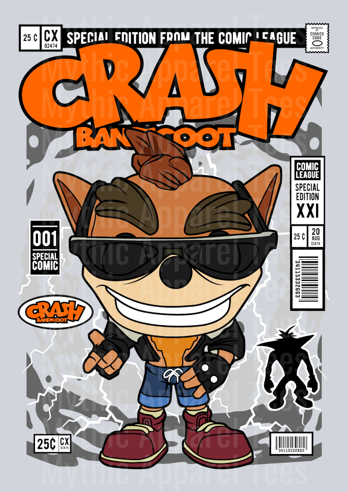 Crash Bandicoot Comic Book Cover STYLE DTF Pop Culture Transfers
