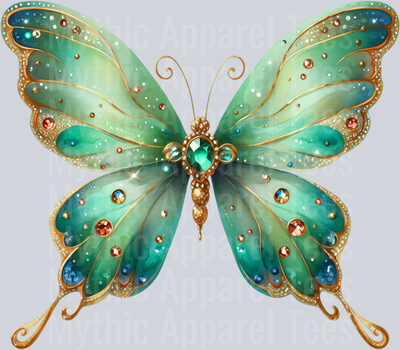 Green Emerald Gold Blue Watercolor butterfly DTF Butterfly Transfers