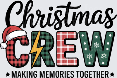 Christmas Crew Making Memories Together Buffalo Plaid Santa Hat Lightning Bolt Holiday Family Matching