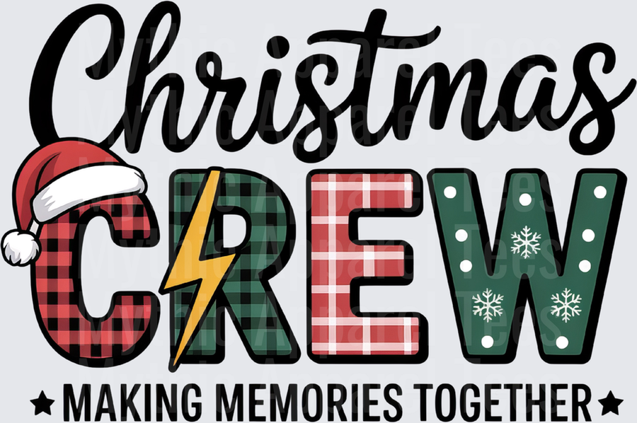 Christmas Crew Making Memories Together Buffalo Plaid Santa Hat Lightning Bolt Holiday Family Matching