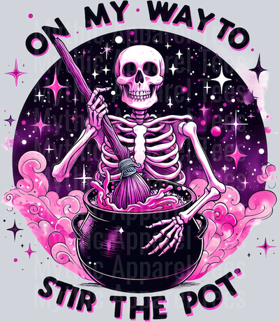 On my way to stir the pot skelly with kettle DTF Skull Transfers
