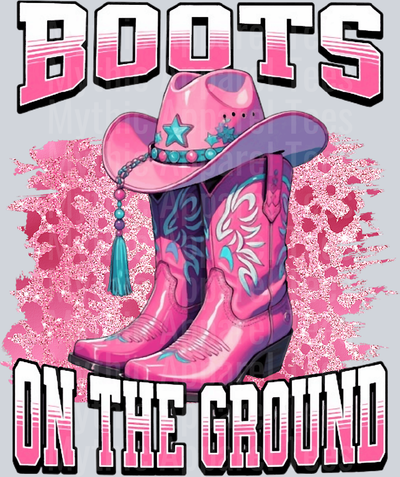 Boots on the ground pink to white gradient Cowgirl DTF Western Transfers