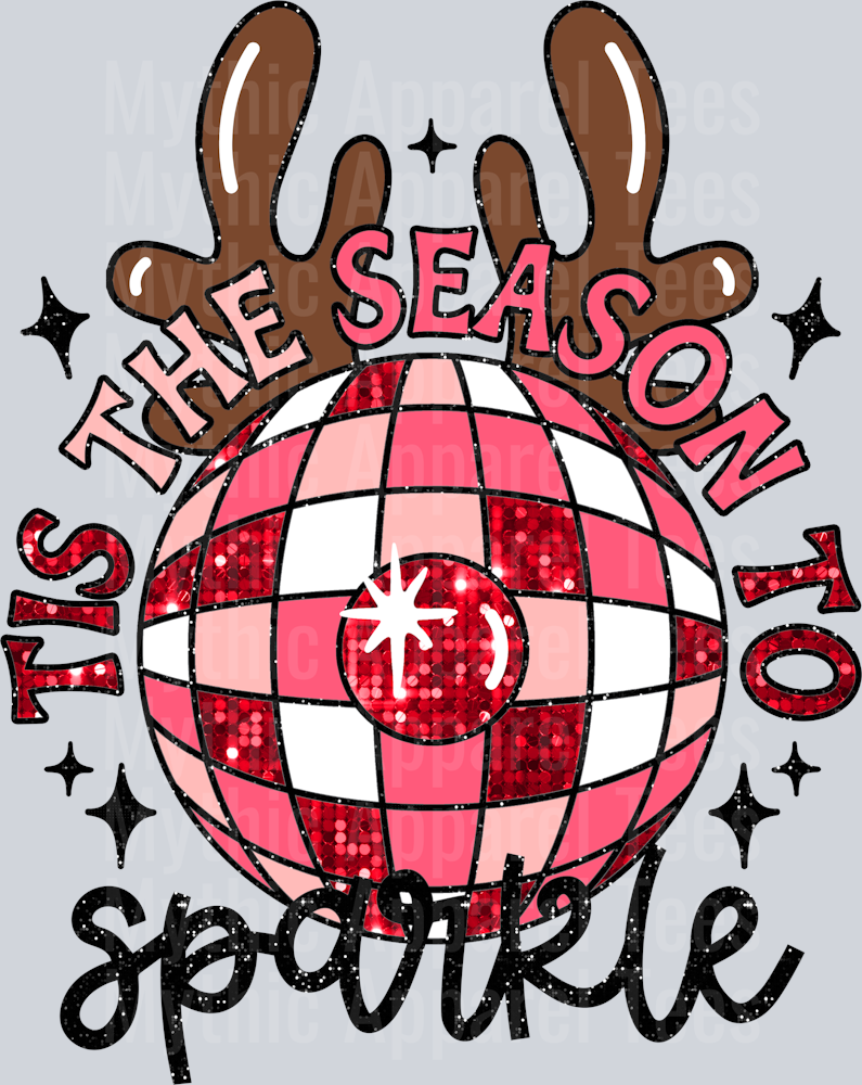 Tis The Season To Sparkle Christmas Sequin Wavy Retro Funny Designs
