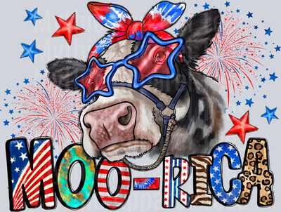 Moorica Cow 4th of july DTF Patriotic Transfers