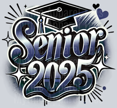 008 Senior 2025 Airbrushed Navy Blue DTF 2025 Senior Graduation Transfers