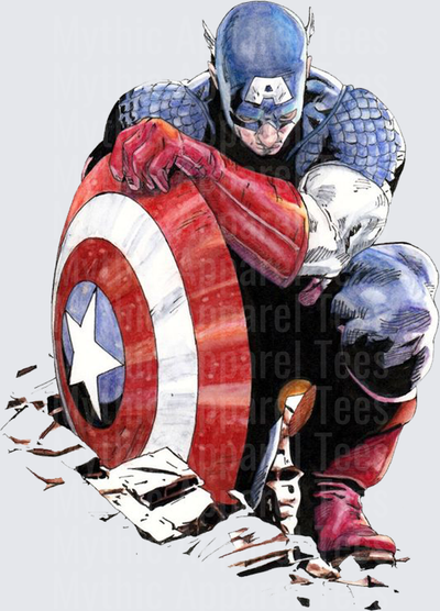 Marvel Super Heroes Captain America Crouching with Shield Comic Art