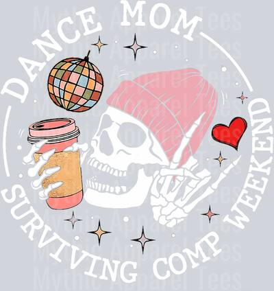 Dance mom surviving comp weekend 5 skull girl with hat and disco ball DTF Coffee Transfers