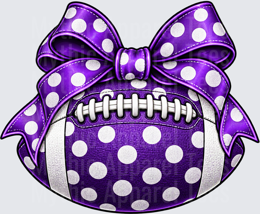 Football Purple and White Polka Dot Football with Matching Satin Bow