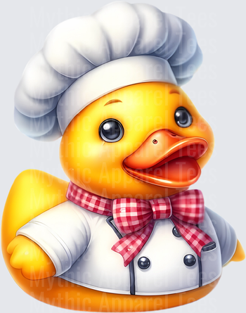 Rubber Duck in Uniform Chef Hat Red Gingham Bow Tie